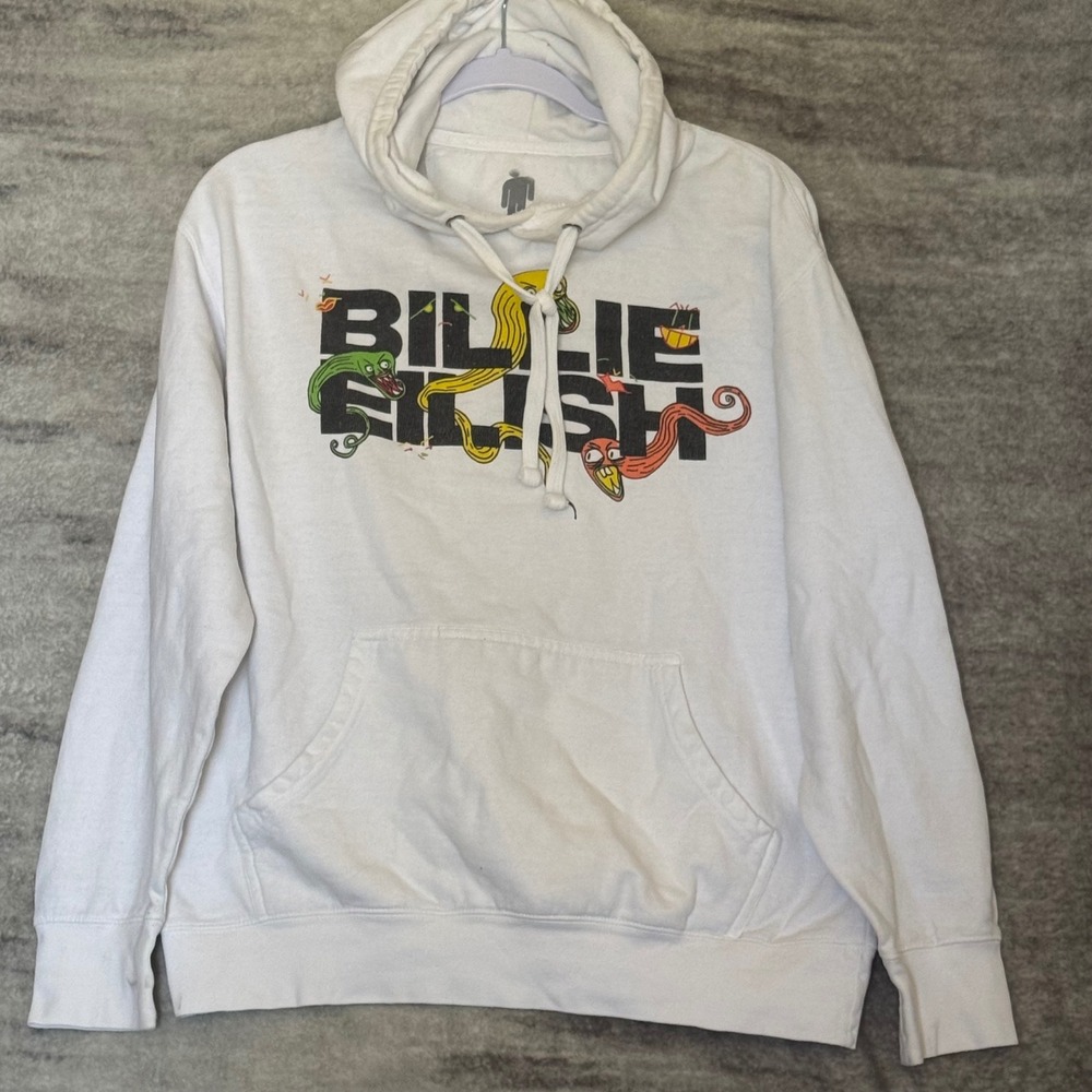 Billie Eilish White Graphic Logo Hoodie Snake Characters Official Merch LASH